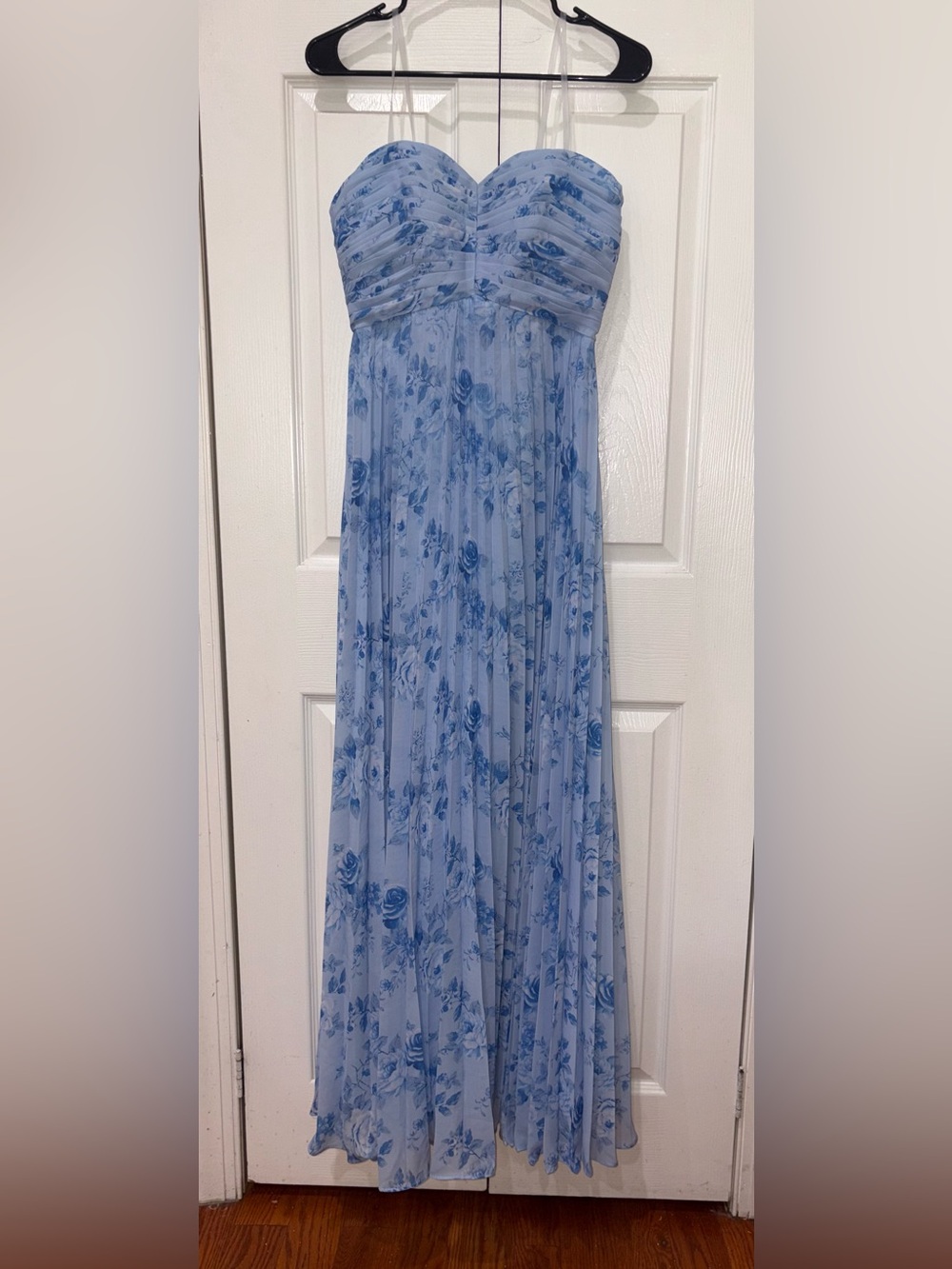 Blue Floral Strapless Maxi Dress